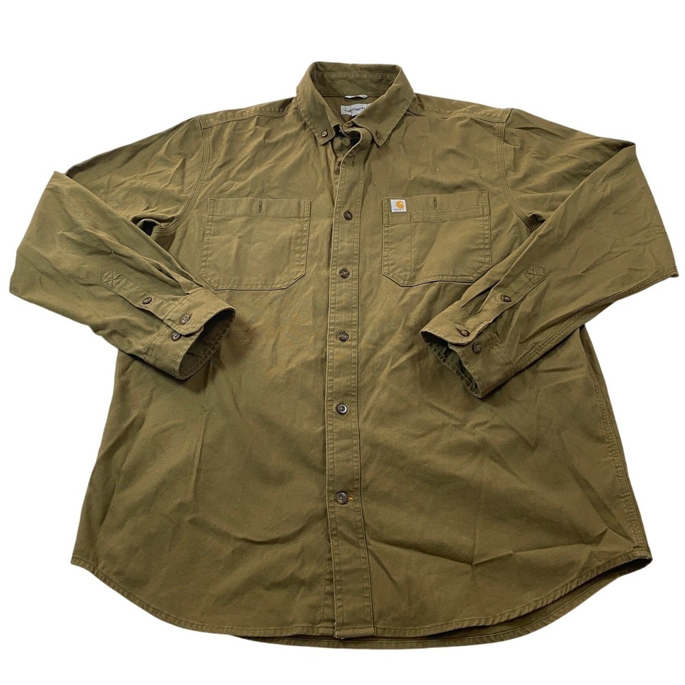 Carhartt Mens Relaxed Fit Canvas Button Down Chore Shirt Olive Green Large L Y2K
